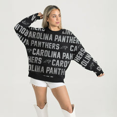 NFL Carolina Panthers Gameday Couture Women's Oversized Hype Era Rhinestone Text Sweatshirt