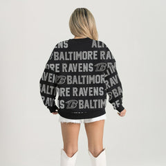 NFL Baltimore Ravens Gameday Couture Women's Oversized Hype Era Rhinestone Text Sweatshirt