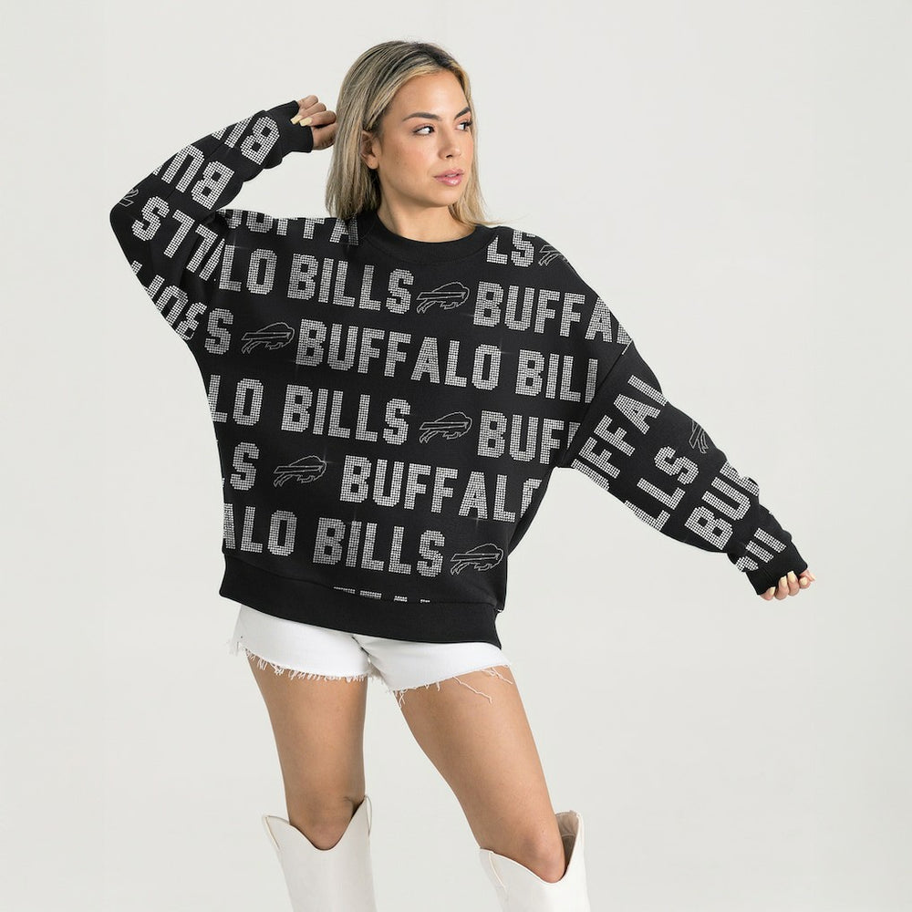 NFL Buffalo Bills Gameday Couture Women's Oversized Hype Era Rhinestone Text Sweatshirt