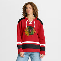 Chicago Blackhawks Fanatics Women's Icing Long Sleeve Lace Up Sweatshirt