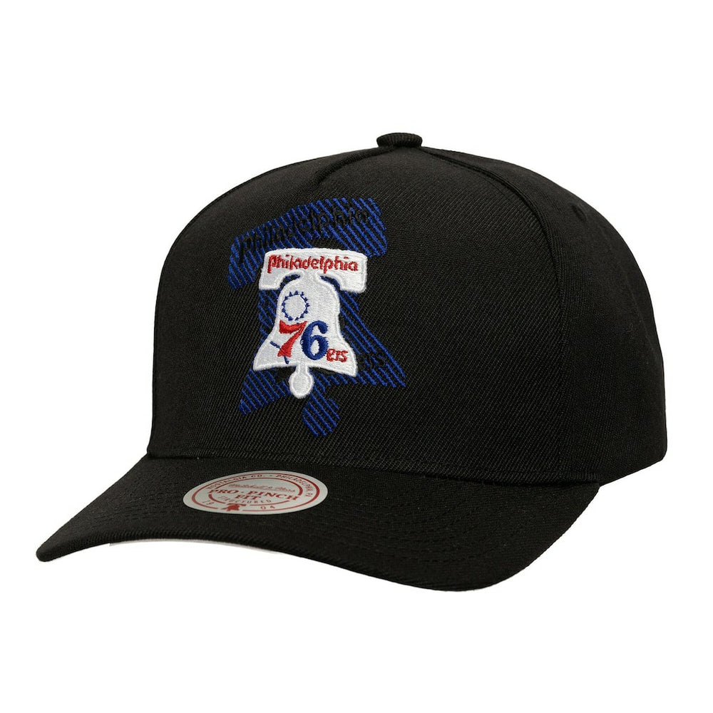 Philadelphia 76ers Tilted Pro Pinch Adjustable Hat - Black | Mitchell & Ness shop