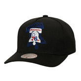 Philadelphia 76ers Tilted Pro Pinch Adjustable Hat - Black | Mitchell & Ness shop