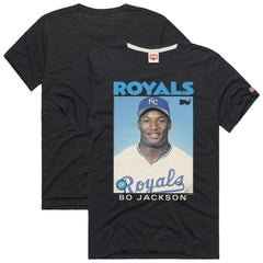 Bo Jackson Kansas City Royals Homage 1986 Topps Baseball Card Player T-Shirt - Charcoal