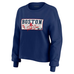 Boston Red Sox WEAR by Erin Andrews Women's Heavy Rugby Jersey Cropped Long Sleeve T-Shirt & Shorts Lounge Set - Navy