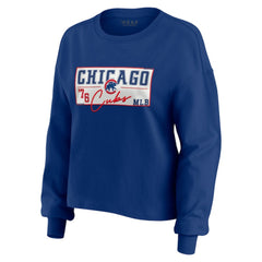 Chicago Cubs WEAR by Erin Andrews Women's Heavy Rugby Jersey Cropped Long Sleeve T-Shirt & Shorts Lounge Set - Royal