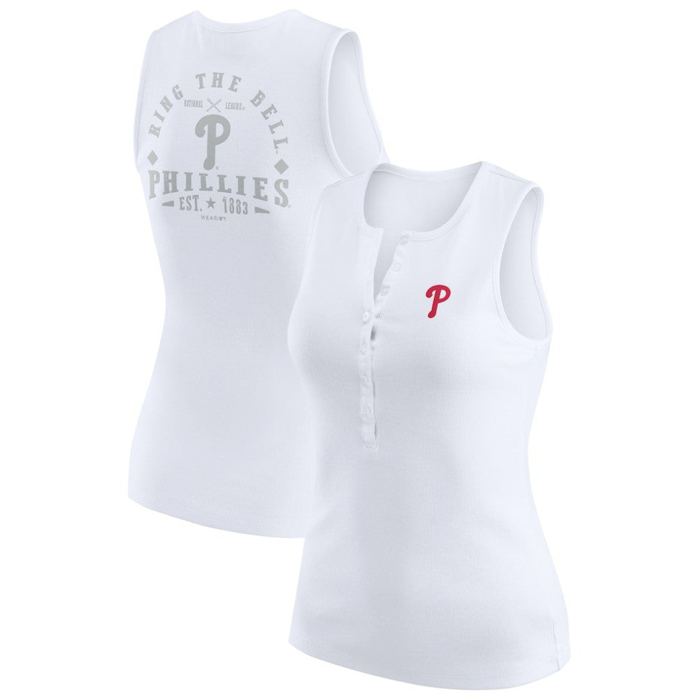 Philadelphia Phillies WEAR by Erin Andrews Women's Rib-Knit Henley Tank Top - White