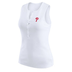 Philadelphia Phillies WEAR by Erin Andrews Women's Rib-Knit Henley Tank Top - White
