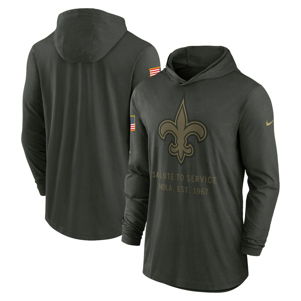 NFL New Orleans Saints 2025 Salute to Service Sideline Dri-FIT Lightweight Hooded Pullover