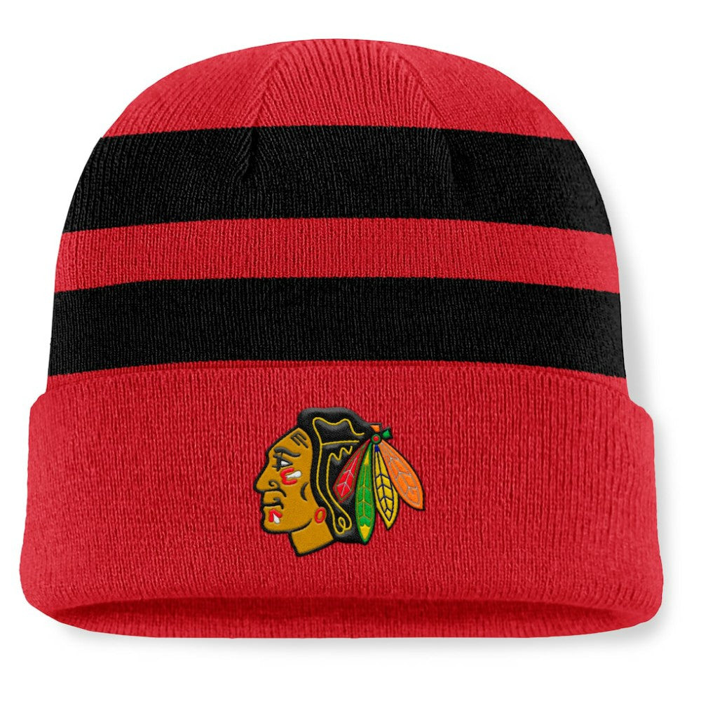 Chicago Blackhawks Fanatics Fundamental Swipe Stripe Cuffed Knit Hat