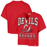 Jack Hughes New Jersey Devils '47 Women's Elation Name & Number Oversized Notch Neck T-Shirt