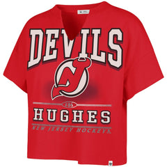 Jack Hughes New Jersey Devils '47 Women's Elation Name & Number Oversized Notch Neck T-Shirt