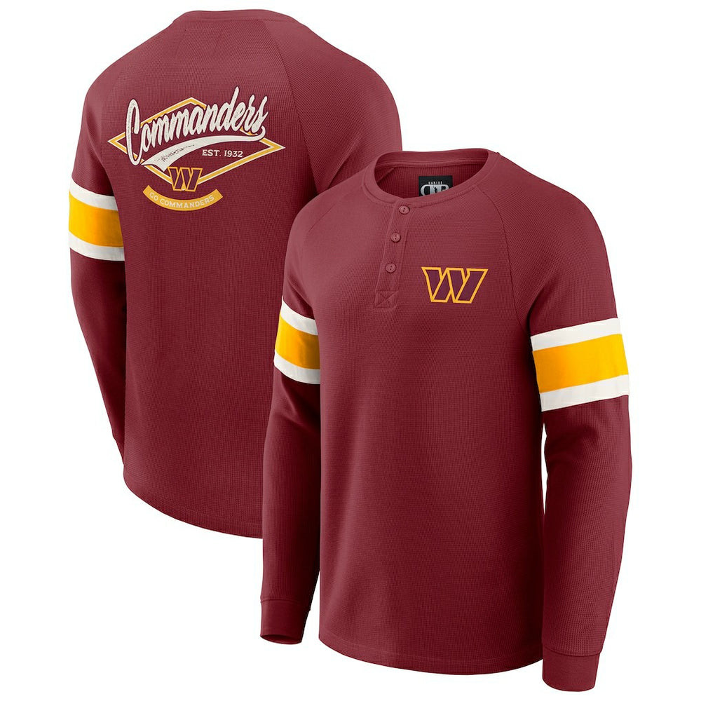 NFL Washington Commanders Darius Rucker Collection Waffle-Knit Raglan Long Sleeve Henley T-Shirt