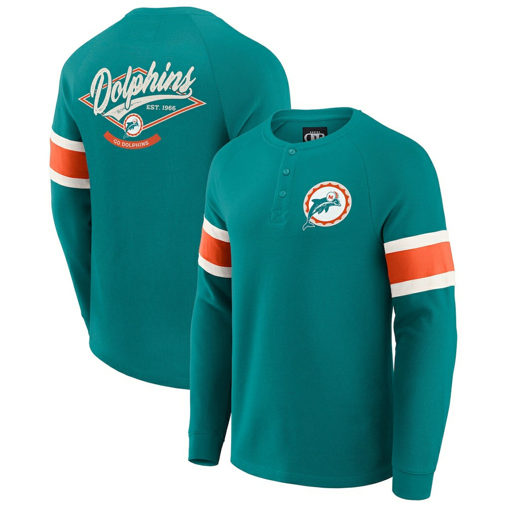 NFL Miami Dolphins Darius Rucker Collection Waffle-Knit Raglan Long Sleeve Henley T-Shirt