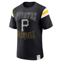 Pittsburgh Pirates Darius Rucker Collection Distressed Sleeve Stripe T-Shirt - Black