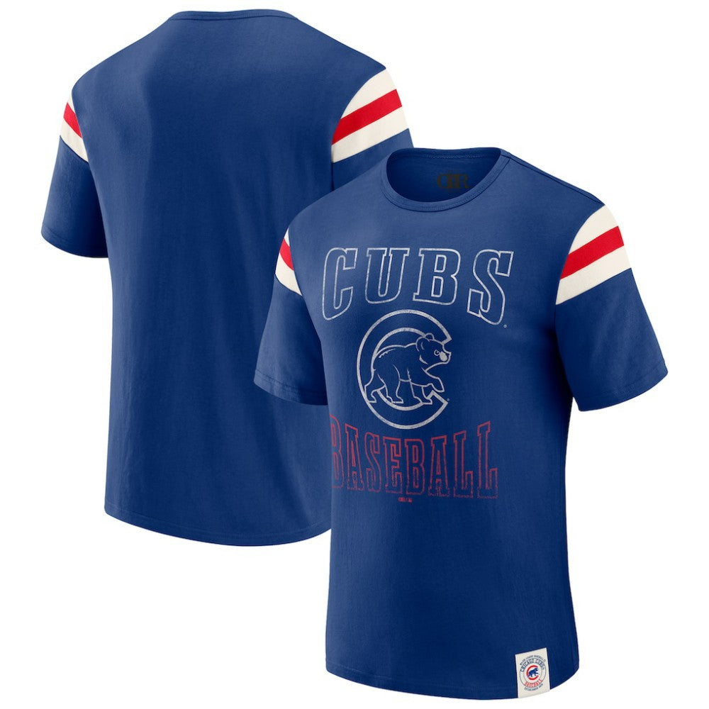 Chicago Cubs Darius Rucker Collection Distressed Sleeve Stripe T-Shirt - Royal
