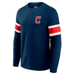 Cleveland Guardians Darius Rucker Collection Waffle-Knit Raglan Long Sleeve Henley T-Shirt - Navy