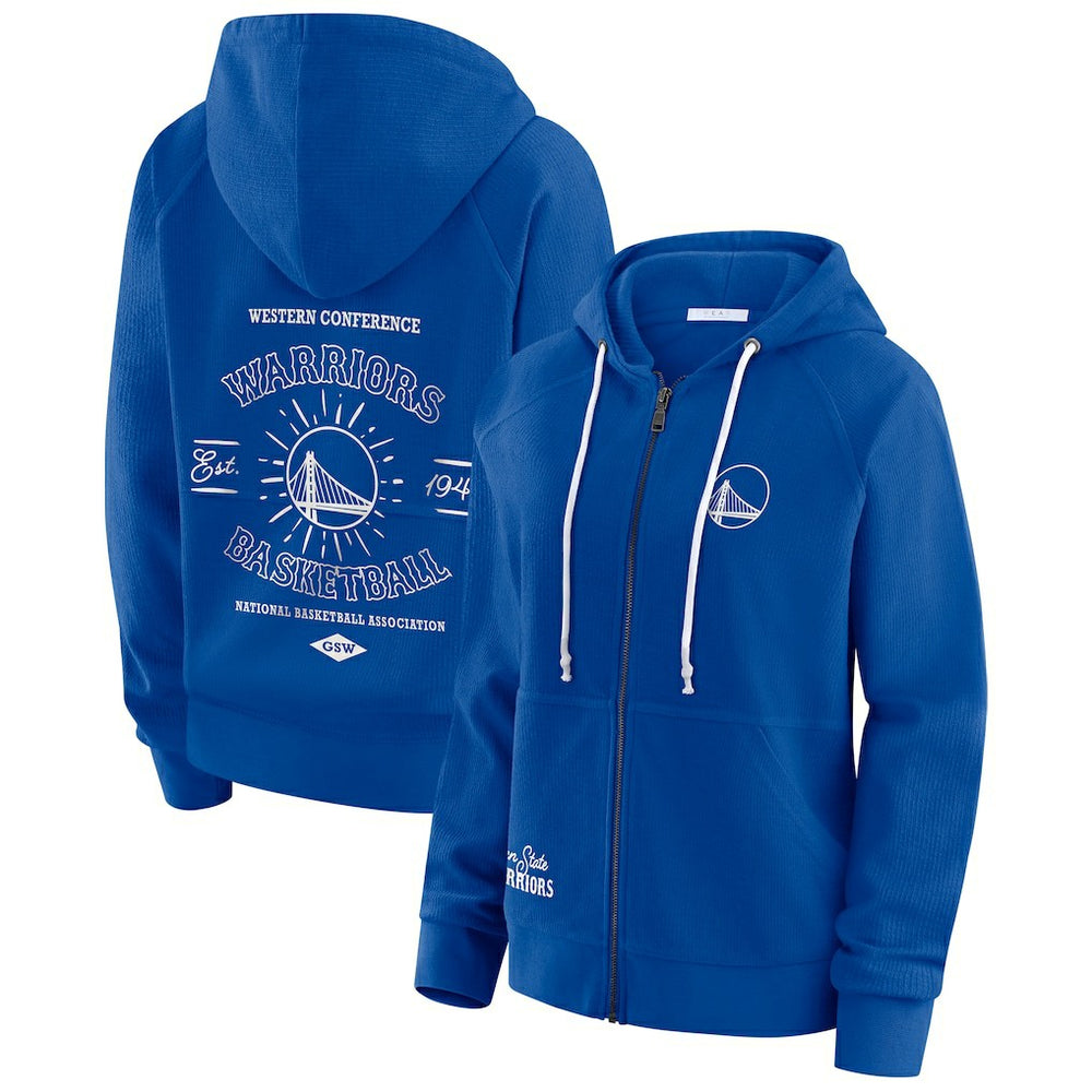 Golden State Warriors WEAR by Erin Andrews Women's Vintage Full-Zip Raglan Hoodie sale - Blue cheap
