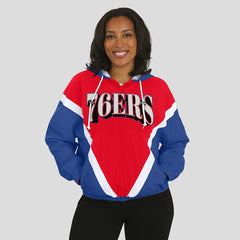 Philadelphia 76ers WEAR by Erin Andrews Women's Colorblock Full-Zip Hoodie Windbreaker Jacket - Red/Royal shop