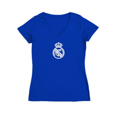 Real Madrid Vive La Fete Women's Color Badge V-Neck Fitted T-Shirt / Soccer Outlet