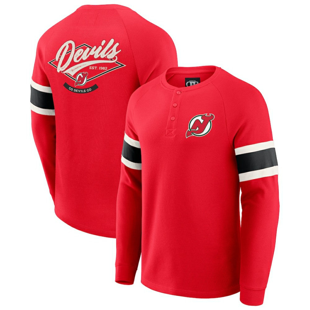 New Jersey Devils Darius Rucker Collection by Fanatics Waffle-Knit Raglan Long Sleeve Henley T-Shirt