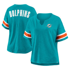 NFL Miami Dolphins Women's Plus Size Redzone Notch Neck T-Shirt
