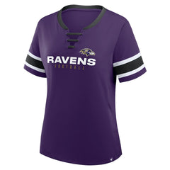 NFL Baltimore Ravens Women's Plus Size Red Zone Athena Lace-Up V-Notch Neck T-Shirt