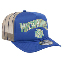 Milwaukee Brewers Vintage Arched Foam Front 9FIFTY A-Frame Adjustable Trucker Hat - Royal | New Era