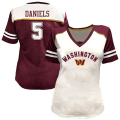 NFL Washington Commanders Jayden Daniels Women's Plus Size Bling V-Neck T-Shirt
