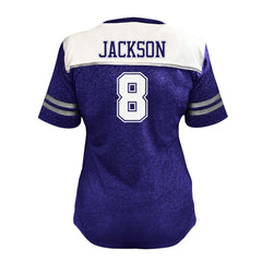 NFL Baltimore Ravens Lamar Jackson Women's Plus Size Bling V-Neck T-Shirt