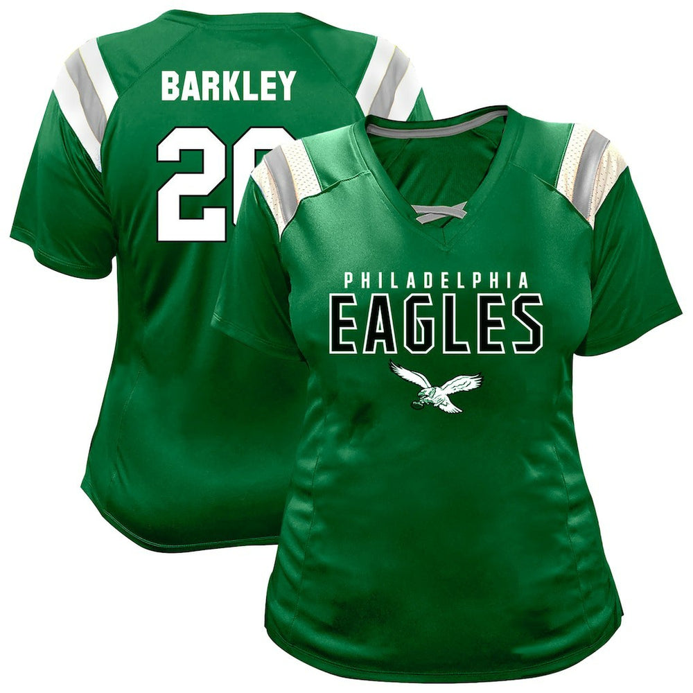 NFL Philadelphia Eagles Saquon Barkley Women's Plus Size Name & Number Raglan Lace V-Neck T-Shirt
