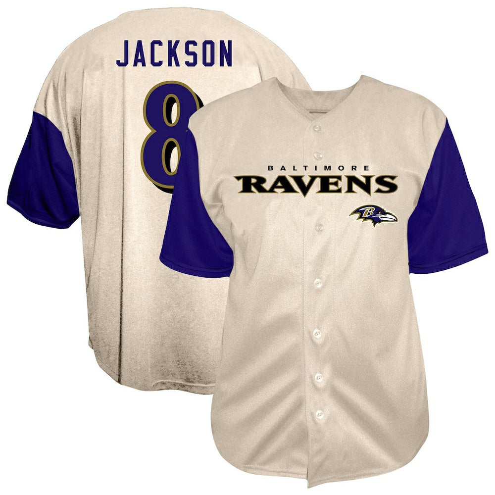 NFL Baltimore Ravens Lamar Jackson Big & Tall Baseball Button-Up Shirt