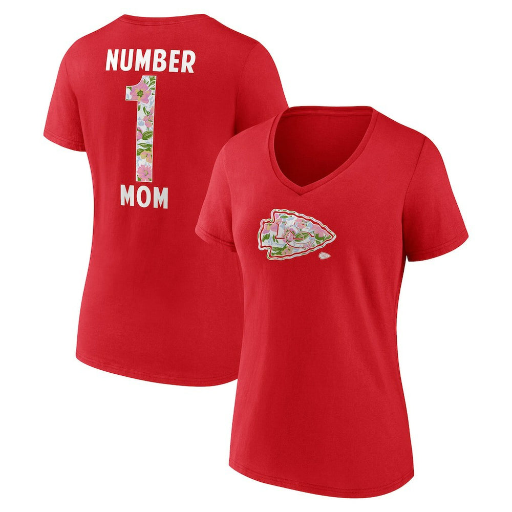 NFL Kansas City Chiefs Women's Number 1 Mom Floral V-Neck T-Shirt