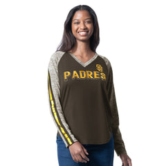 San Diego Padres G-III 4Her by Carl Banks Women's Top Dog Raglan Long Sleeve V-Neck T-Shirt - Brown