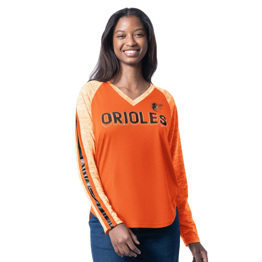 Baltimore Orioles G-III 4Her by Carl Banks Women's Top Dog Raglan Long Sleeve V-Neck T-Shirt - Orange