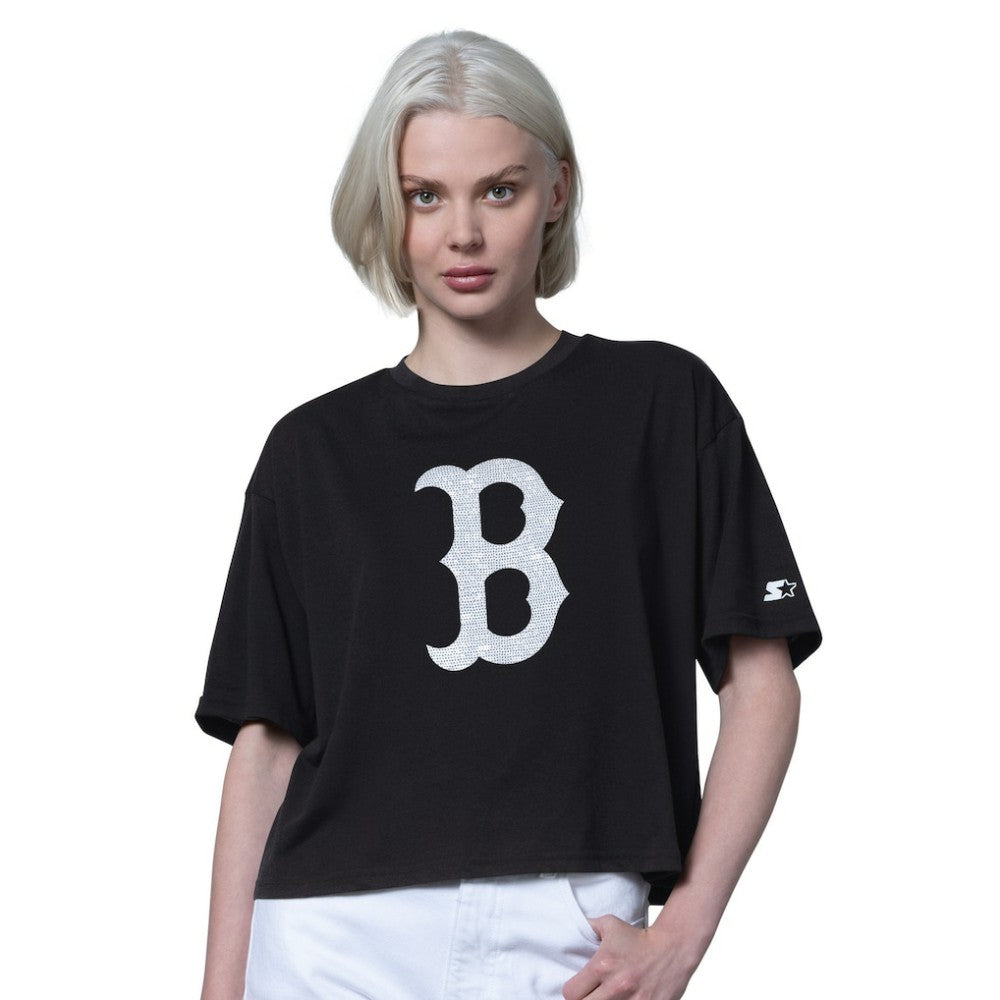 Boston Red Sox Starter Women's Holy Grail Boxy Cropped T-Shirt - Black