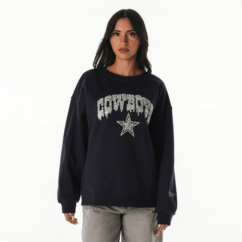 NFL Dallas Cowboys The Wild Collective Women's Rock Crystal Oversized Crewneck Sweatshirt