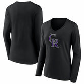 Colorado Rockies Women's Logo Long Sleeve V-Neck T-Shirt - Black