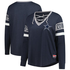 NFL Dallas Cowboys Women's Plus Size Throwback Lace-Up Long Sleeve T-Shirt