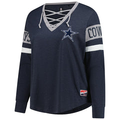 NFL Dallas Cowboys Women's Plus Size Throwback Lace-Up Long Sleeve T-Shirt