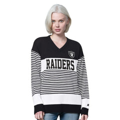 NFL Las Vegas Raiders Starter Women's No Huddle Striped V-Neck Sweater