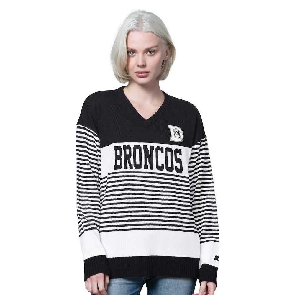NFL Denver Broncos Starter Women's No Huddle Striped V-Neck Sweater