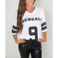 NFL Cincinnati Bengals Joe Burrow Cuce Women's Crystal V-Neck Tunic