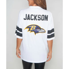 NFL Baltimore Ravens Lamar Jackson Cuce Women's Crystal V-Neck Tunic