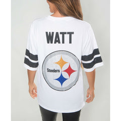 NFL Pittsburgh Steelers T.J. Watt Cuce Women's Crystal V-Neck Tunic
