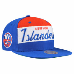 New York Islanders Mitchell & Ness Retro Script Colorblock Snapback Hat