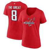 Alexander Ovechkin Washington Capitals Fanatics Women's NHL All-Time Leading Goal Scorer The Great 8 Name & Number V-Neck T-Shirt