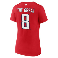 Alexander Ovechkin Washington Capitals Fanatics Women's NHL All-Time Leading Goal Scorer The Great 8 Name & Number V-Neck T-Shirt