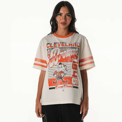 NFL Cleveland Browns The Wild Collective Women's Vintage Drop Shoulder Oversized Boyfriend T-Shirt