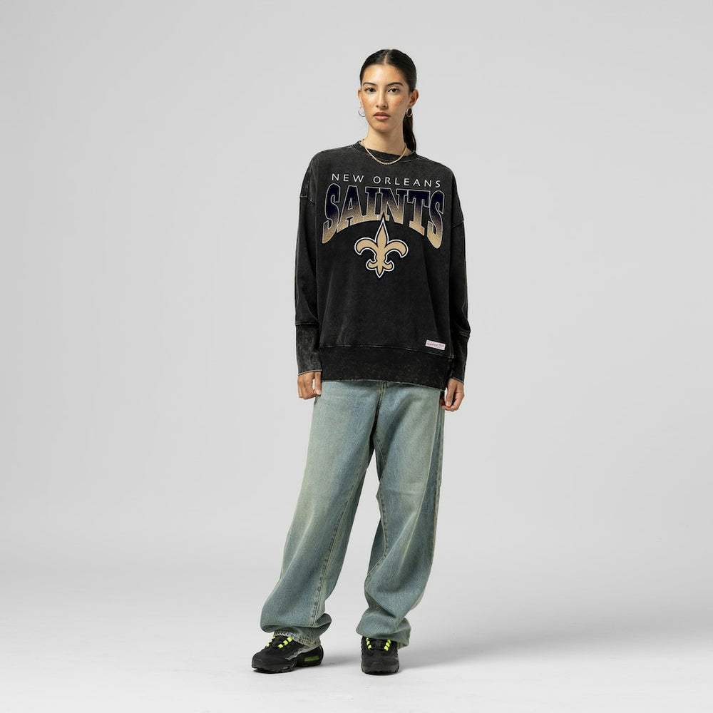 NFL New Orleans Saints Women's Delineate Mineral Wash Crewneck Sweatshirt