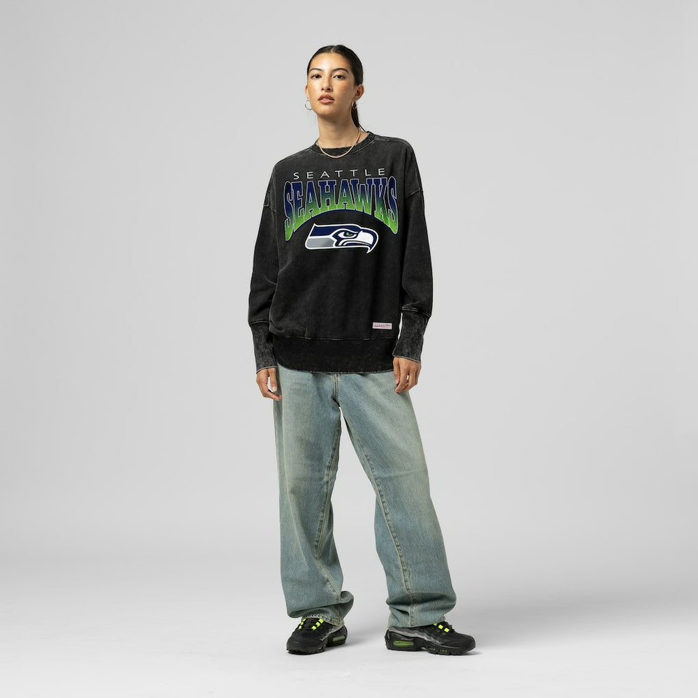 NFL Seattle Seahawks Women's Delineate Mineral Wash Crewneck Sweatshirt